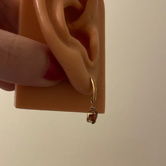 Vintage solid gold red garnet and diamond dangle drop bar stud earrings 10kt - Picture 5 of 10